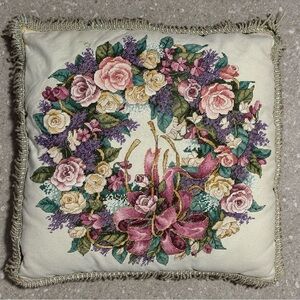 VTG Fringed PILLOW made from DIMENSIONS GOLD Counted Criss Stitch KIT